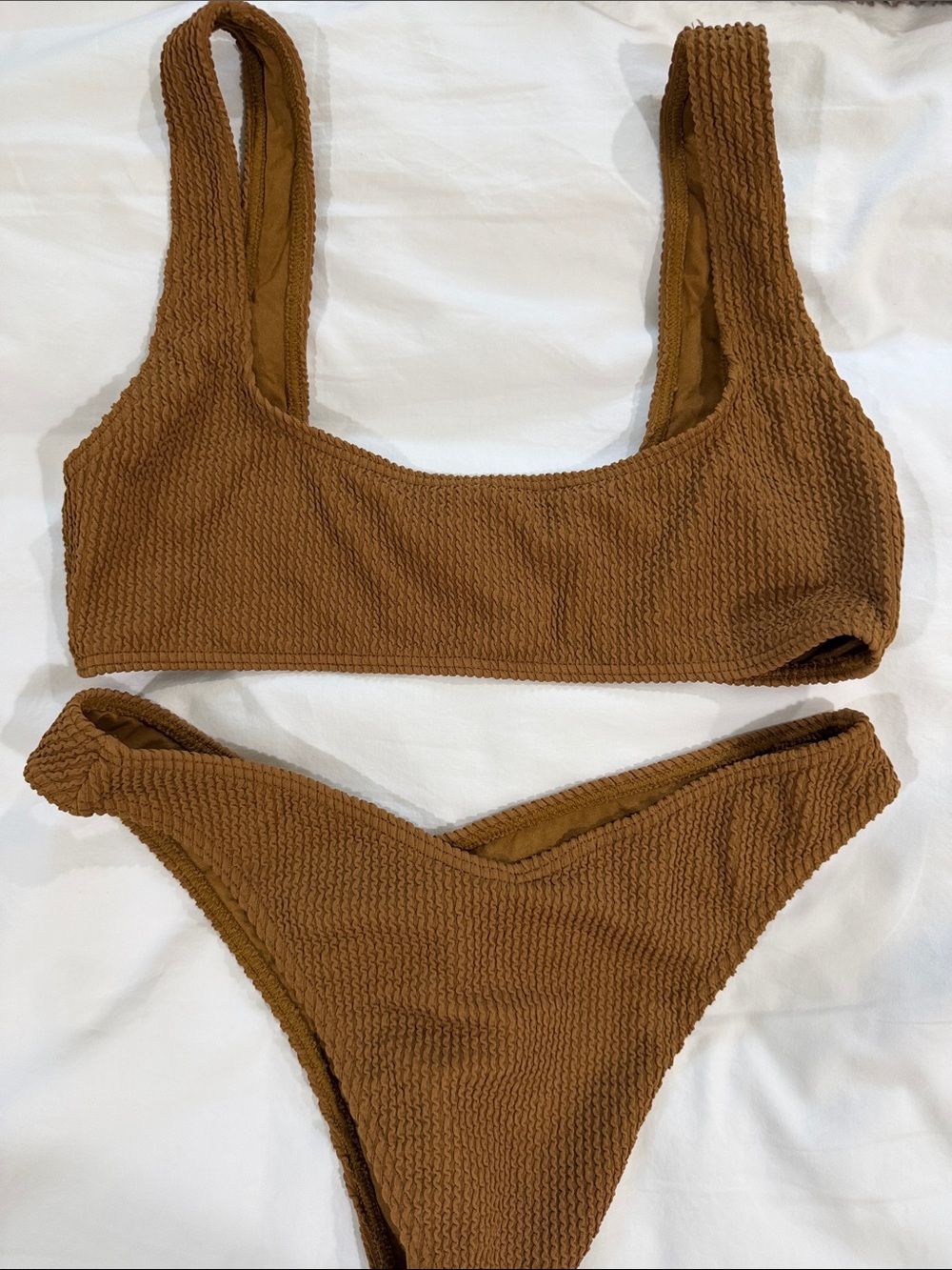RVCA Brown Textured Scoop Bikini Set